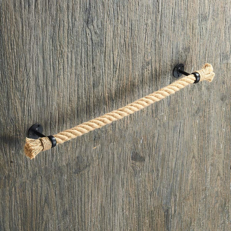 YJ YANJUN Nautical Towel Bar Black Nautical Accessories for Bathroom Nautical Bathroom Decor Rope Towel Racks for Bathroom Wall Mounted - Image 2